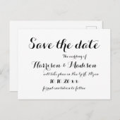 Elegant script Kalligrafie zwart-wit Bruiloft Aankondigingskaart (Voorkant / Achterkant)