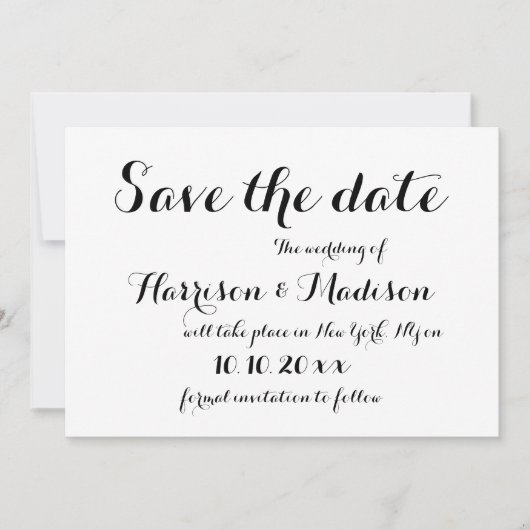 Elegant script Kalligrafie zwart-wit Bruiloft Save The Date (Voorkant)