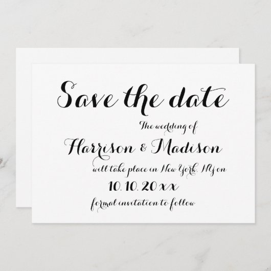Elegant script Kalligrafie zwart-wit Bruiloft Save The Date (Voorkant / Achterkant)