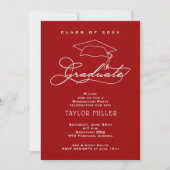 Elegant Script Kardinaal Rood Afstuderen Kaart (Voorkant)