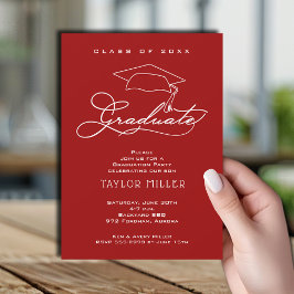 Elegant Script Kardinaal Rood Afstuderen Kaart