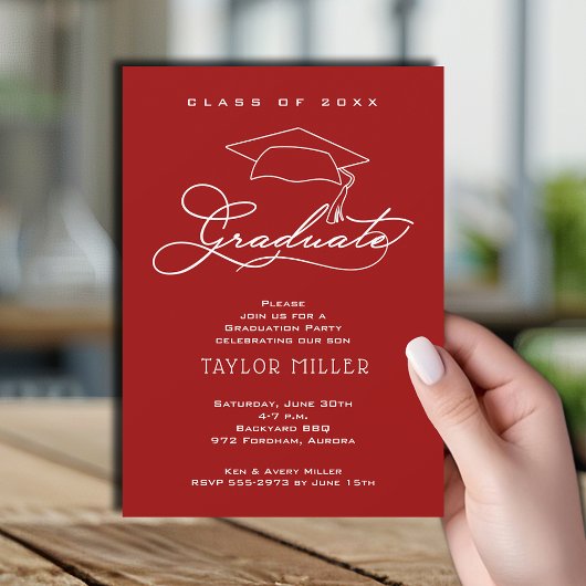 Elegant Script Kardinaal Rood Afstuderen Kaart