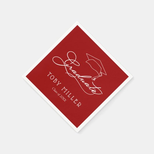 Elegant Script Kardinaal Rood Afstuderen Servet (Hoek)