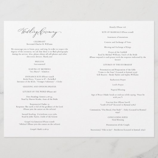 Elegant script katholieke bruiloft programma volle (Achterkant)