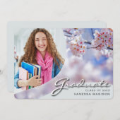 Elegant Script Kersenbloesem | Modern Fotograduati Aankondiging (Voorkant / Achterkant)