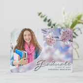 Elegant Script Kersenbloesem | Modern Fotograduati Aankondiging (Staand voorkant)