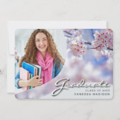 Elegant Script Kersenbloesem | Modern Fotograduati Aankondiging (Voorkant)