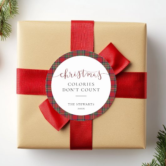 Elegant Script Kerst Colorieën Plaid Tartan Ronde Sticker