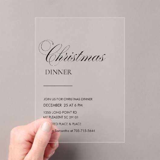 Elegant Script Kerst Diner Acryl Uitnodigingen (Insitu (Draagbaar))