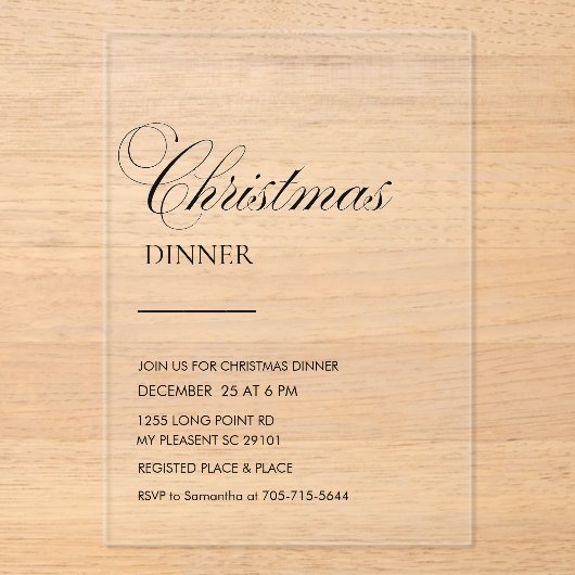 Elegant Script Kerst Diner Acryl Uitnodigingen (Voorkant)