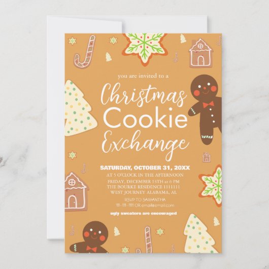 Elegant Script Kerst Koekjes Uitwisseling Feestje Kaart (Voorkant)