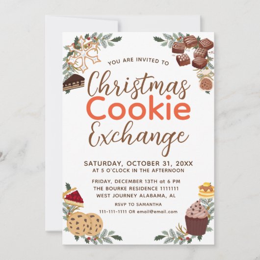 Elegant Script Kerst Koekjes Uitwisselingsfeest Kaart (Voorkant)
