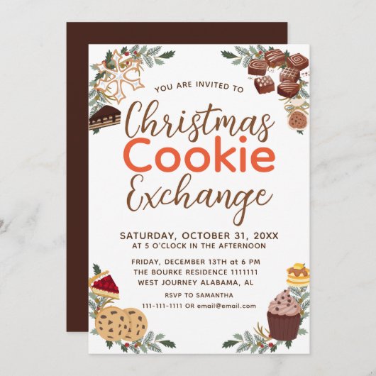 Elegant Script Kerst Koekjes Uitwisselingsfeest Kaart (Voorkant / Achterkant)