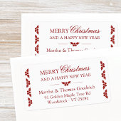 Elegant script Kerst Red Holly Retouradres Etiket