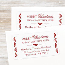 Elegant script Kerst Red Holly Retouradres