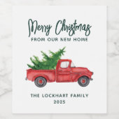 Elegant script Kerst Rode Truck Vakantie Wijn Etiket (Enkel label)