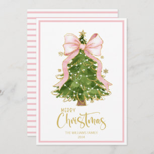 Elegant script kerstboom roze boog feestdagenkaart