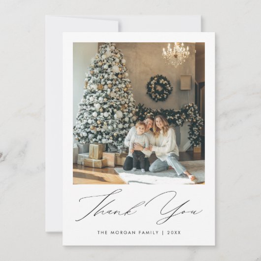 Elegant script kerstfoto bedankkaart (Voorkant)