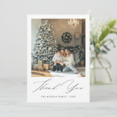 Elegant script kerstfoto bedankkaart (Staand voorkant)