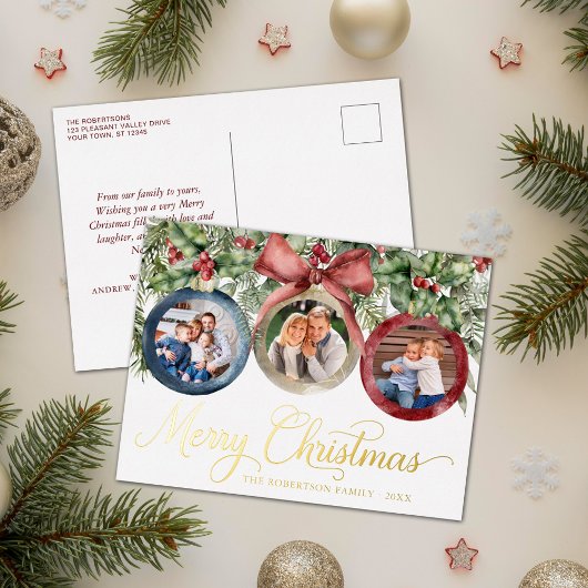 Elegant Script-kerstfoto's voor sierdoeleinden Gol Folie Feestdagen Briefkaart