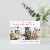 Elegant Script-kerstgroet | Rood Briefkaart (Staand voorkant)