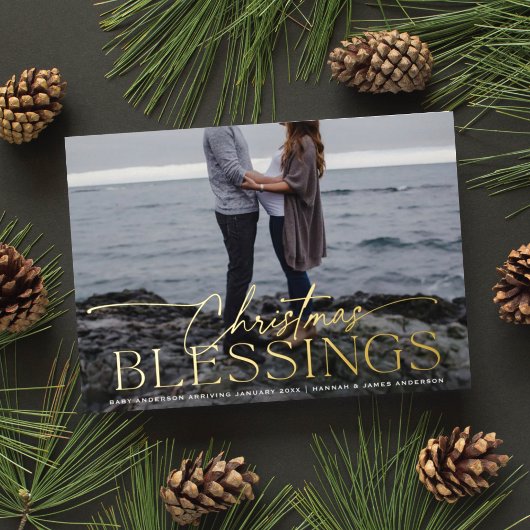 Elegant Script Kerstmis Zegeningen Zwangerschap Folie Feestdagenkaart