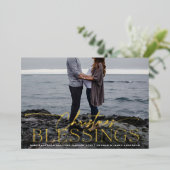 Elegant Script Kerstmis Zegeningen Zwangerschap Folie Feestdagenkaart (Staand Voorkant)
