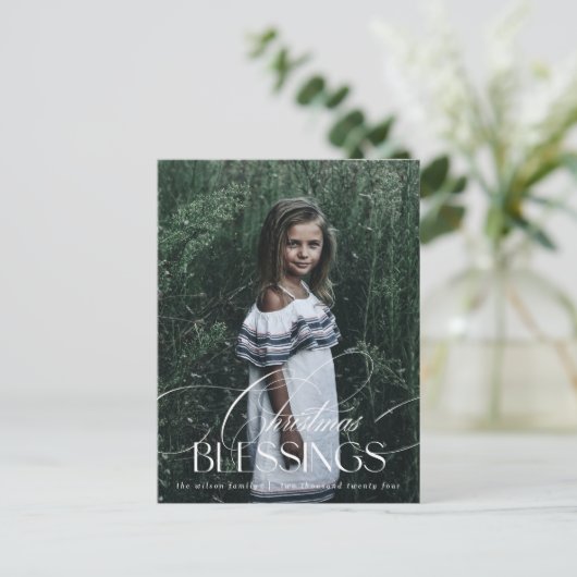 Elegant script Kerstzegeningen Vakantie Briefkaart (Staand voorkant)