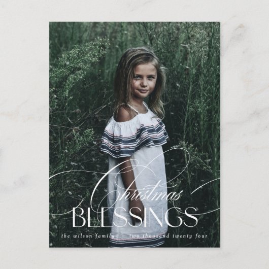 Elegant script Kerstzegeningen Vakantie Briefkaart (Voorkant)