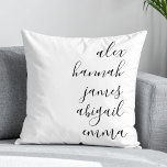 Elegant Script Kinder Names Aangepaste familie Kussen<br><div class="desc">Elegant Rustic Kinder Names Personalized Family Sierkussen.</div>