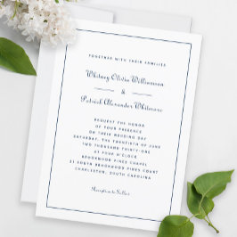 Elegant Script Klassiek Navy Wit Formele Bruilofte Kaart