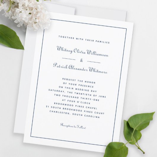 Elegant Script Klassiek Navy Wit Formele Bruilofte Kaart