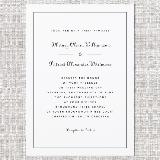 Elegant Script Klassiek Wit Zwart Formele Bruiloft Kaart