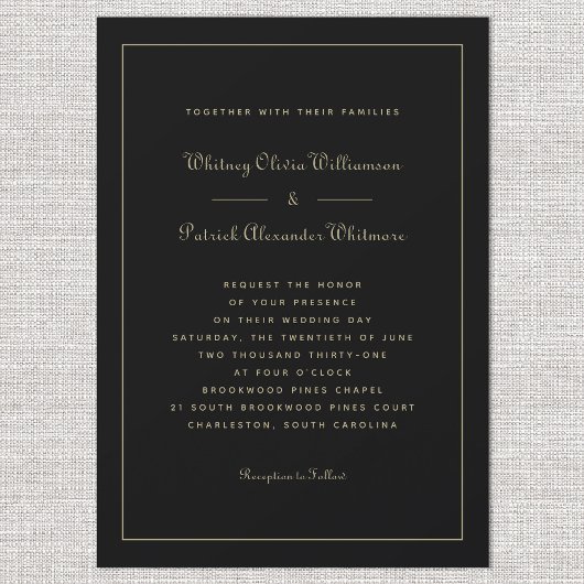 Elegant Script Klassiek Zwart Goud Formele Bruilof Kaart