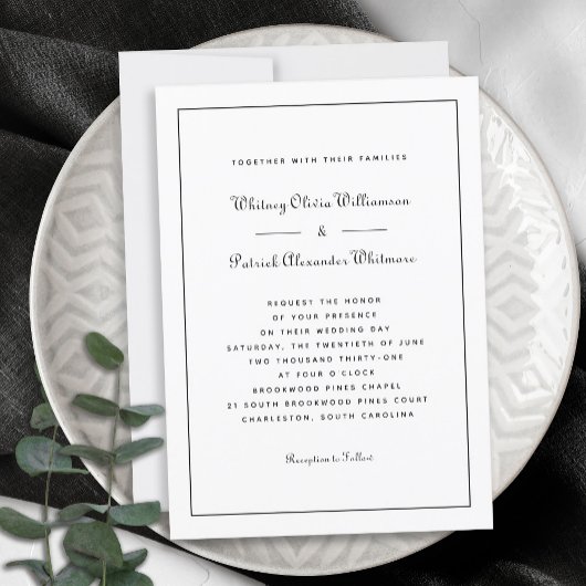 Elegant Script Klassiek Zwart Wit Formele Bruiloft Kaart