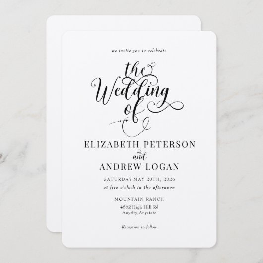Elegant Script Klassieke bruiloft uitnodigingen (Voorkant / Achterkant)