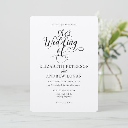 Elegant Script Klassieke bruiloft uitnodigingen (Staand voorkant)