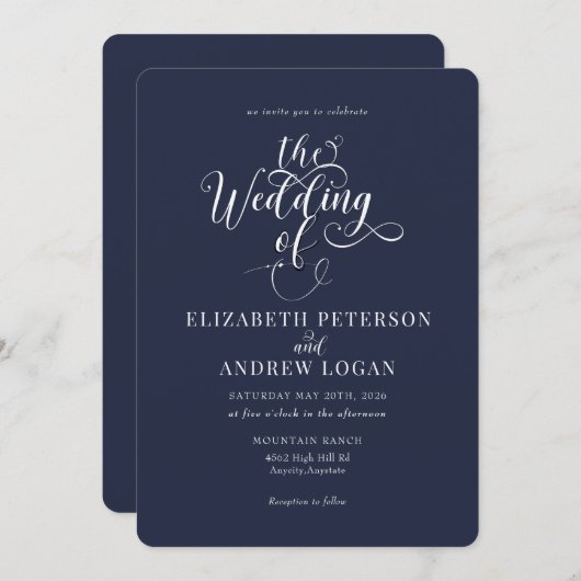 Elegant Script Klassieke bruiloft uitnodigingen (Voorkant / Achterkant)