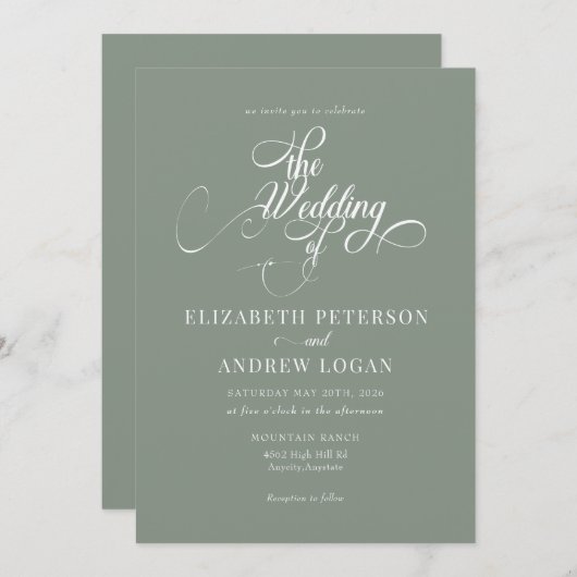 Elegant Script Klassieke bruiloft uitnodigingen (Voorkant / Achterkant)