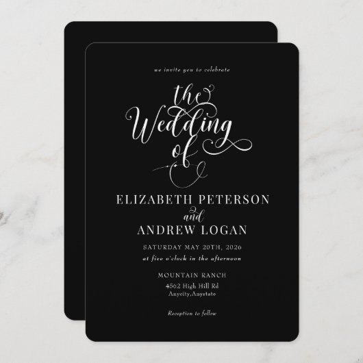 Elegant Script Klassieke bruiloft uitnodigingen (Voorkant / Achterkant)