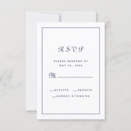 Elegant Script Klassieke Trouwbijlage Navyblauw RSVP Kaartje