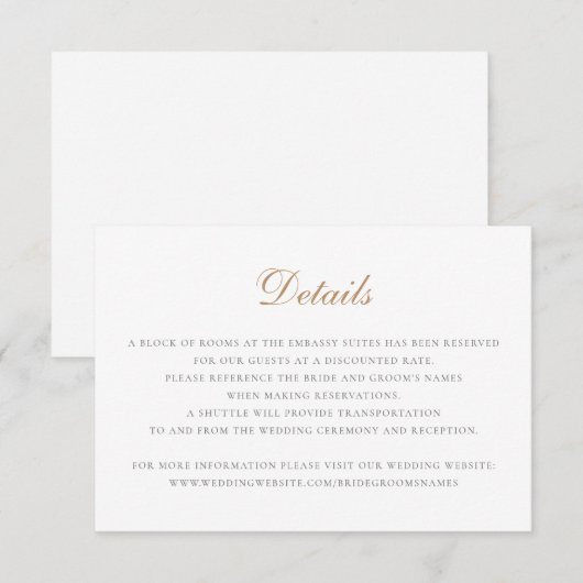 Elegant Script Klassieke Trouwdetails Insteekkaart Kaart (Voorkant / Achterkant)