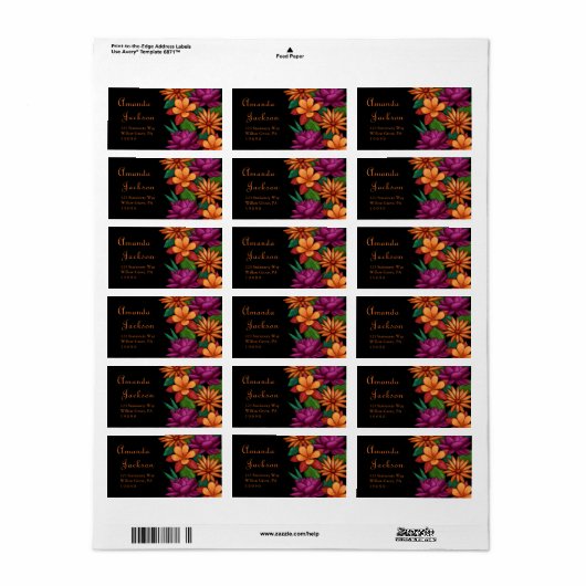 Elegant script Kleurrijke bloemen retouradres Etiket (Full Sheet)