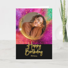 Elegant Script Kleurrijke Glitter Foto Verjaardag