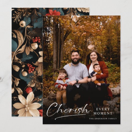 Elegant script koester elk moment feestdagenkaart (Voorkant / Achterkant)