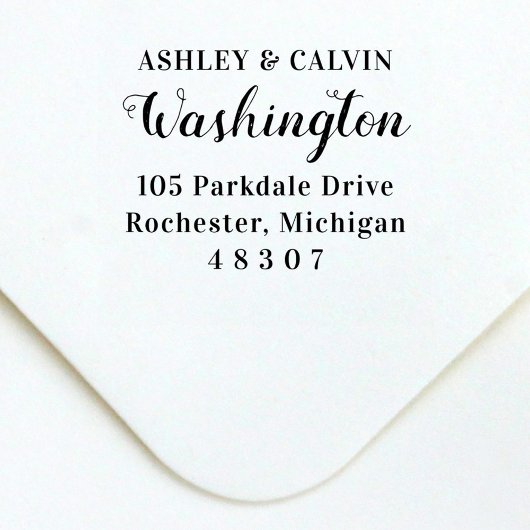 Elegant Script Koppel Achternaam Retouradres Zelfinktende Stempel