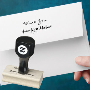 Elegant Script Koppel Naam Hart Bruiloft Dank u Rubberstempel