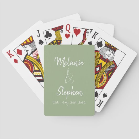 Elegant Script Koppel Namen Datum Typografie Sage Pokerkaarten (Achterkant)