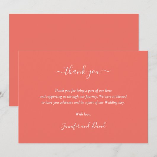 Elegant script Koraal dank je kaart (Voorkant / Achterkant)