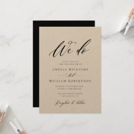 Elegant script kraft bruiloft uitnodiging